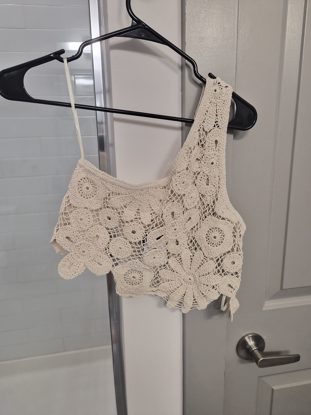 Cotton On Cream Crochet One-Shoulder Crop Top